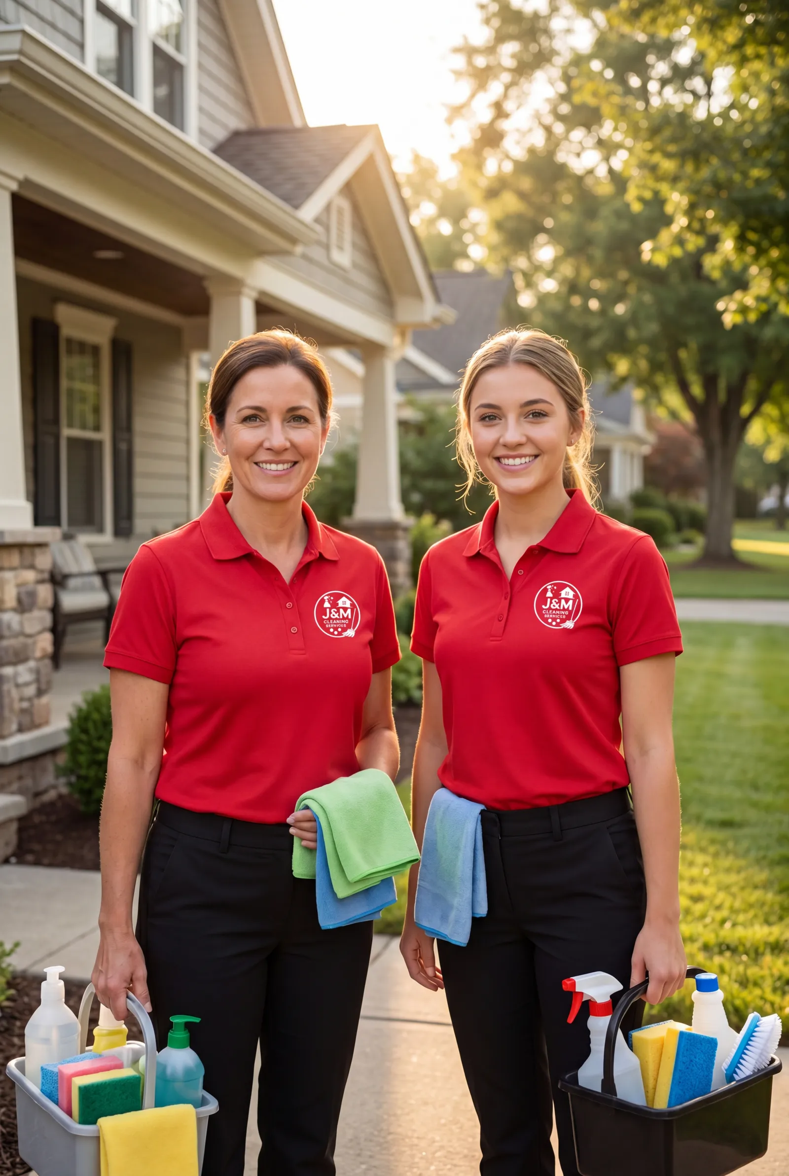 Two J&M Cleaning professionals arriving at a Liverpool residential property